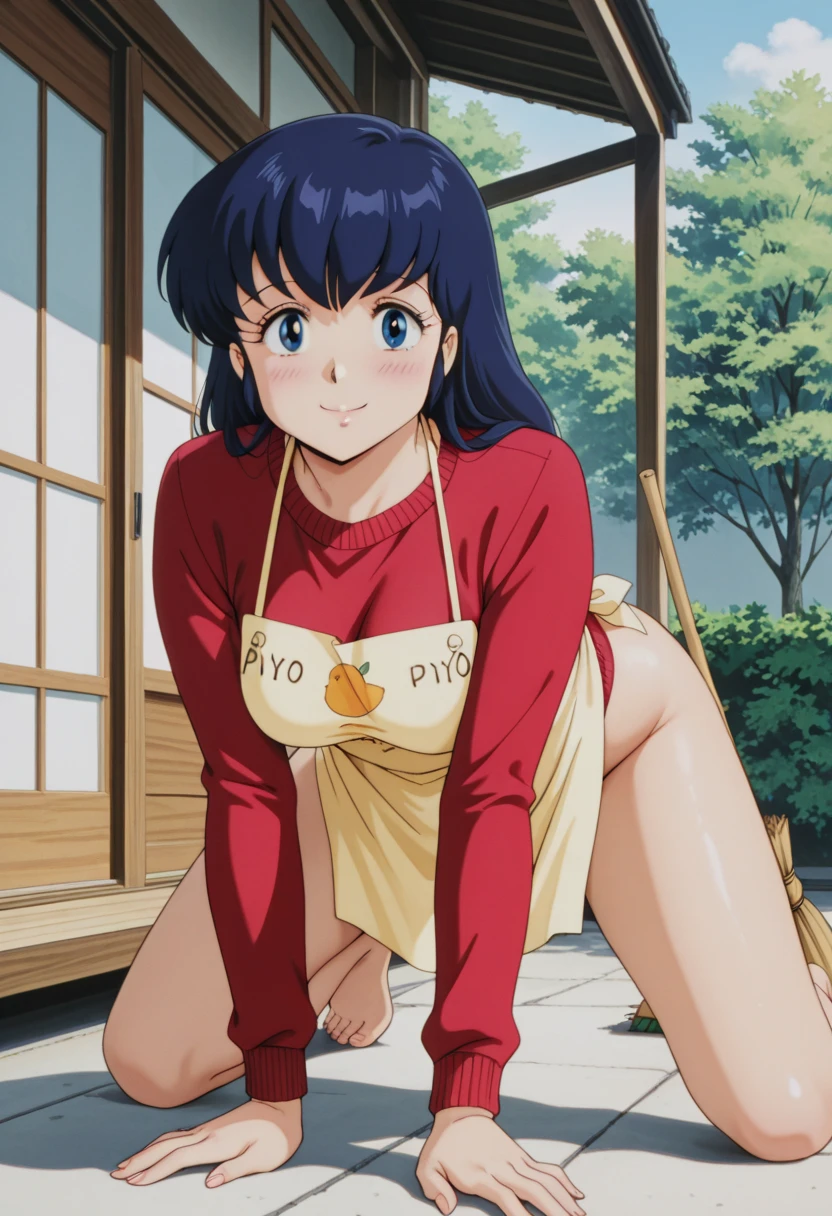 Butt, attractive thighs, bigg butt, ass, Akira Makino, Oni chichi, Short hair, blue Hair, purple eyes, hands on ass, ( full body), bikini, anal