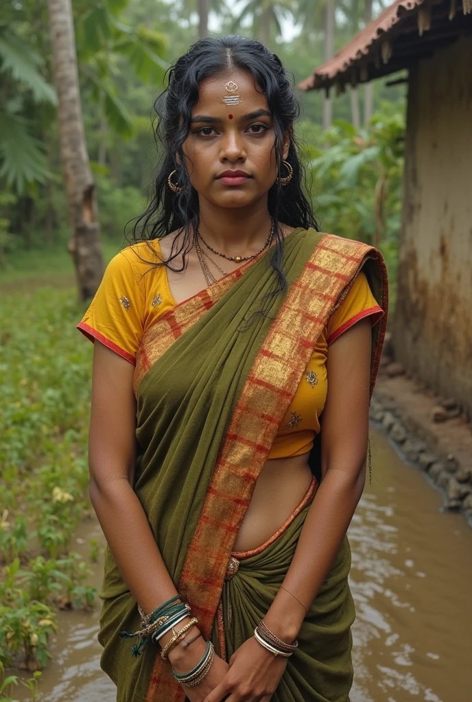 A middle class beautiful Indian woman on the factory floor, her face covered in sweat, but her eyes shining with determination as she operates heavy machinery.