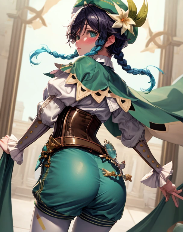 tarot card for a company logo, borders, tiled, a woman, back view of woman, big butt, sweater, leather pants, text, script, sub-script, blue, black, overly green, steely