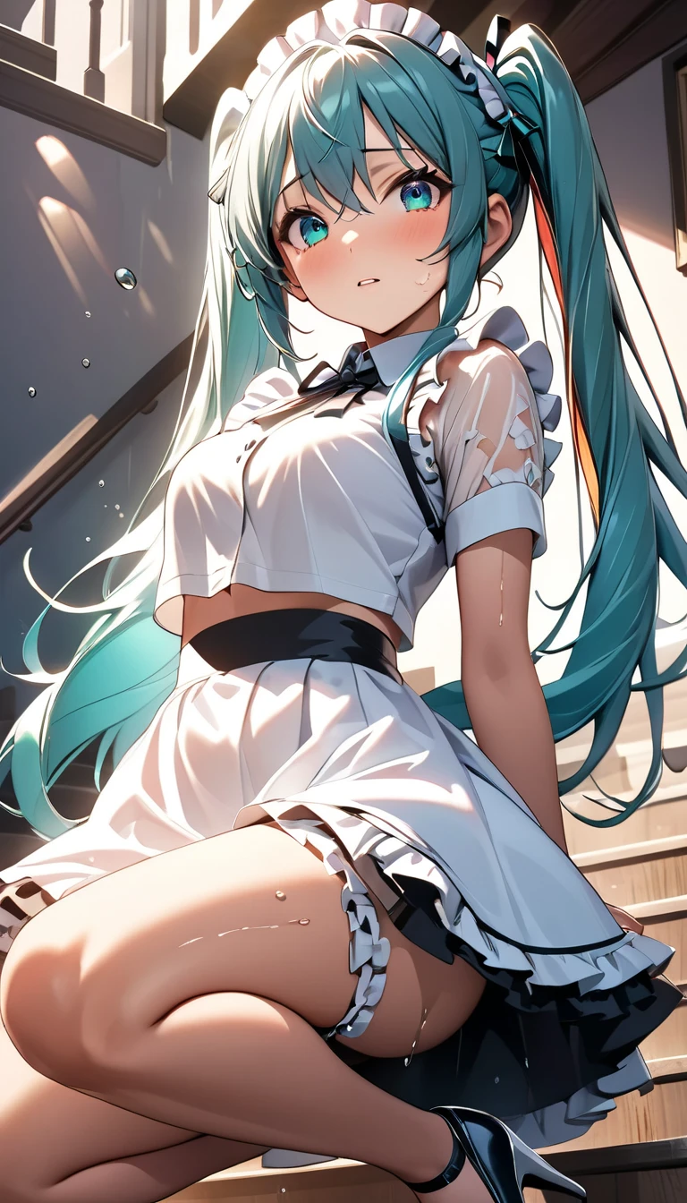 、&#39;s 、alone,nature,null, cloud,hatsune miku,hatsune miku,open your legs,striped panties,pussy,pussy,high socks,big ass,Rear view,leaning forward,Shooting low-angle subjects from below、butt crack、Shot from directly below the buttocks,Don&#39;don&#39;t make eye contact,Don&#39;please don&#39;t show your face,stick out your butt,please bend your knees,Mushy white love juice dripping with a large amount of love juice,Maid clothes,with ruffles,My underwear gets wet and becomes transparent,incontinence,urine leakage,Pissing,Pee,Pee,long skirt,Skirt can be rolled up,Hand hands on the ground,kneel down
