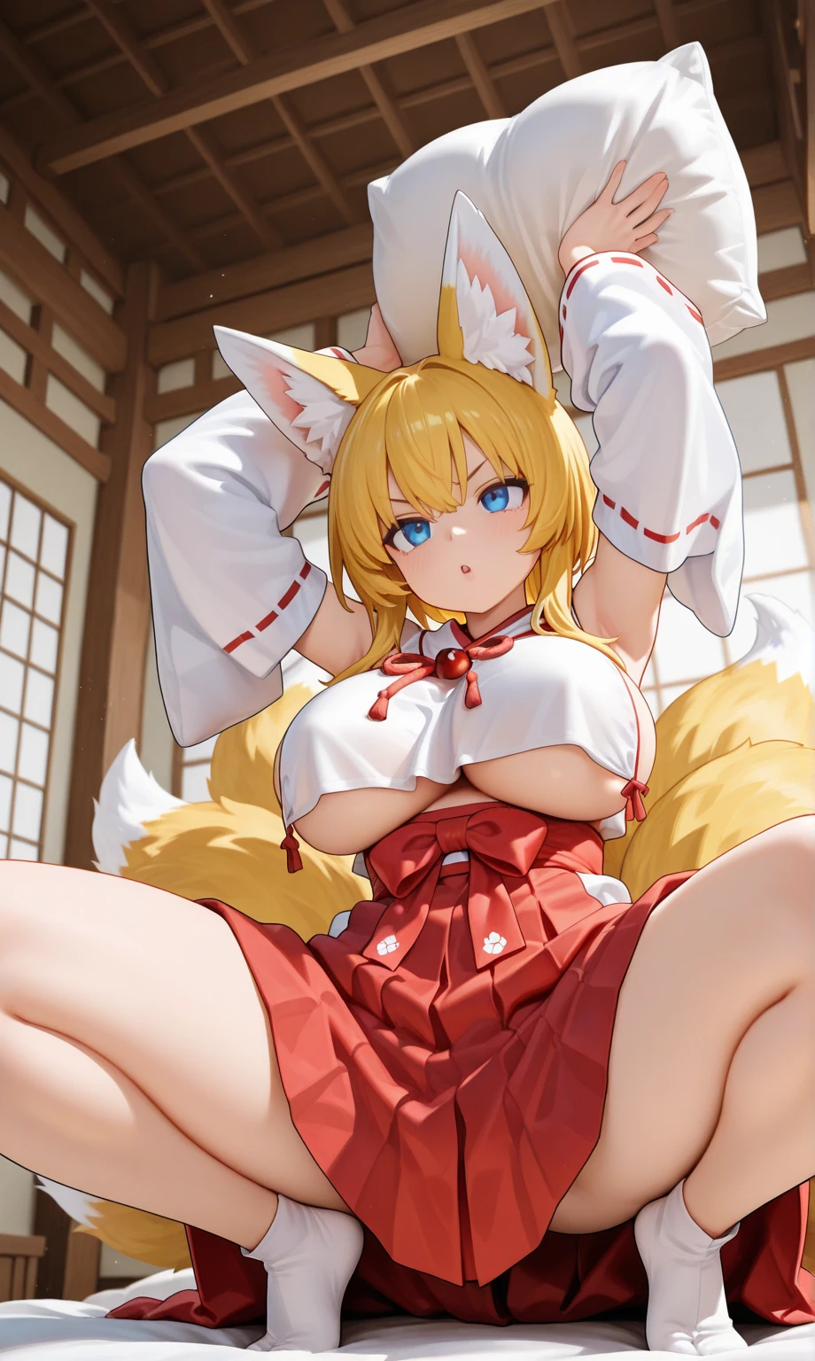 masterpiece, best quality, roxanne, dog ears, collar, sundress, looking at viewer, garden, autumn, sunset, large breasts, ass, smile edgYSD, woman wearing a sundress, very voluminous very fluffy dog tail, dog tail starts immediately above butt, dog tail starts from skin, entire dog tail visible, short hair, bloomers, flushed skin, blushing face, lewd smile, slightly open mouth, gravure, pinup, seiza, very long legs, no ears, long flowing dress, beautiful dress, dress tail cutout