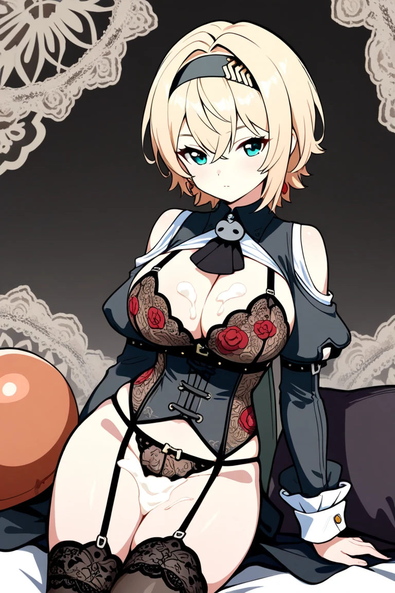 Masterpiece: 1.6, best quality: 1.4, live image: 1.2, intricate details: 1.2, charturnerv2: 1.2, 1lady full body character change, Appearance: young: 1.25, thin: 1.3, blue eyes, thick eyelashes,large breasts, detailed eyes, quality eyes, Clothing: adapted swimsuit, swimsuit:1.3 Accessories: red bow, red ribbon, Hair: blonde hair, short hair, semi curly hair, natural, shiny skin, (single background, white background:1.8), transparent Background, multiple views, multiple views of the same character in the same outfit: 1.3., character sheet: 1.2, multiple facial expressions: 1.3, seductive smile, sexy, shaded face, white legwear, white thighhighs, blush, nose blush:1.2