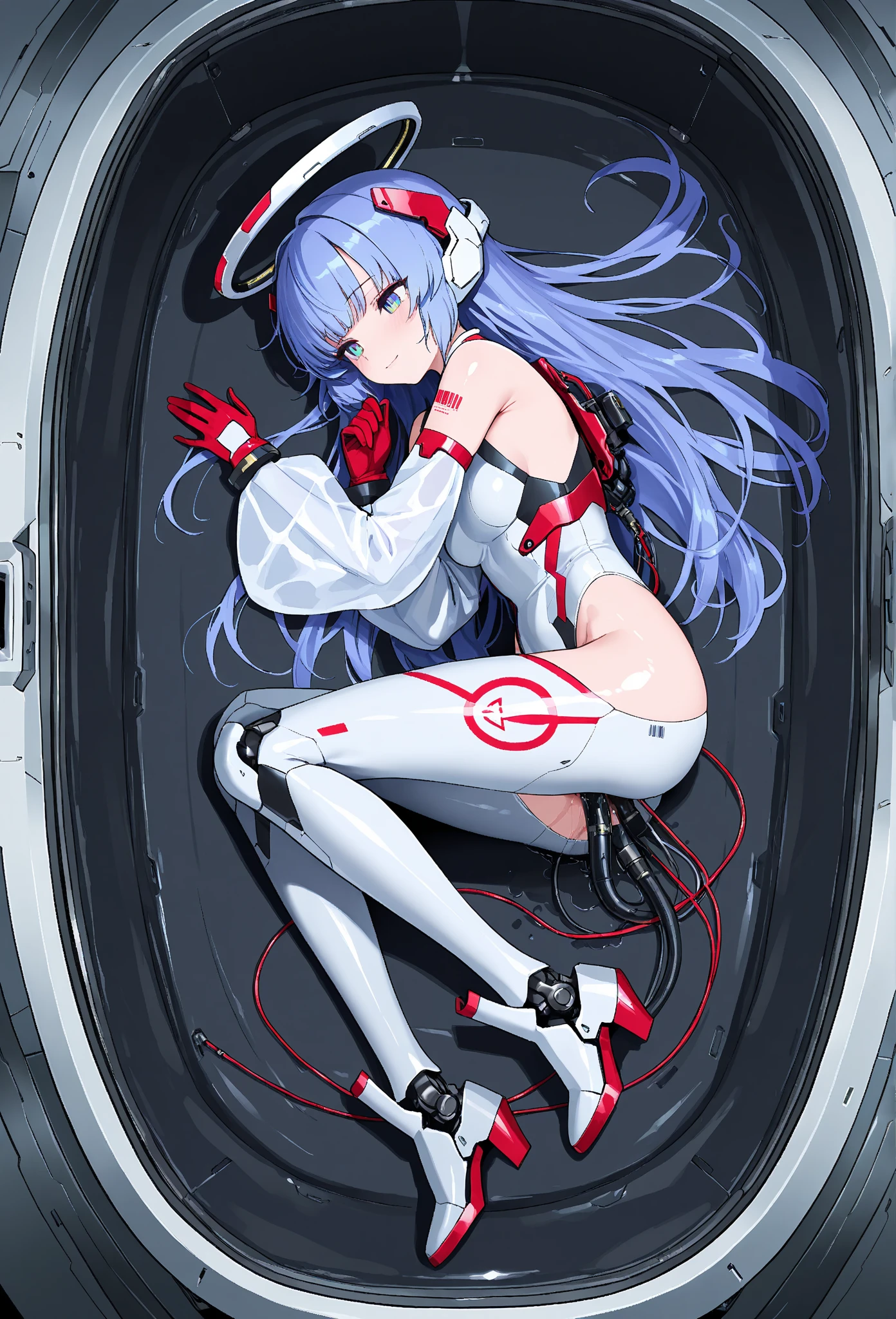 ((best quality)), ((masterpiece)), ((reality)), (detailed), (pink skirt), Mecha female nurse resting on a nursing bed, charging with wires plugged in her body, sustaining life on energy batteries, 20 years old, wearing a medical stethoscope, sexy lying position, seductive pose, dynamic pose, dynamic shot, alloy cuirass, with a lot of wires wrapped around her body, binding, she wears sexy lace mecha medical trousers, wearing pink Gundam lace nurse uniform pajamas, brown hair, semi-mechanical pajamas, Sexy mecha set, latex full-body tights, black silk, full-body latex pink tights, holding a super huge medical syringe in his hand, next to how many medical props, medicine boxes, medical equipment, surgical props, huge power generation batteries are glowing, lightning beating, flowing electrical energy flowing in blood vessels, in hospital operating rooms, science fiction, HDR, ray tracing, NVIDIA RTX, super resolution, Unreal 5, subsurface scattering, PBR texture, post-processing, anisotropic filtering, depth of field, Maximum Clarity and Acutance, 8K Prix, (Glow Particle: 1.4), (Very Detailed CG, Unity 8K Wallpaper, 3D, Cinematic Lighting, Lens Vires), Reflection, Sharp Focus, Cyberpunk Art, Cyberpunk Architecture,