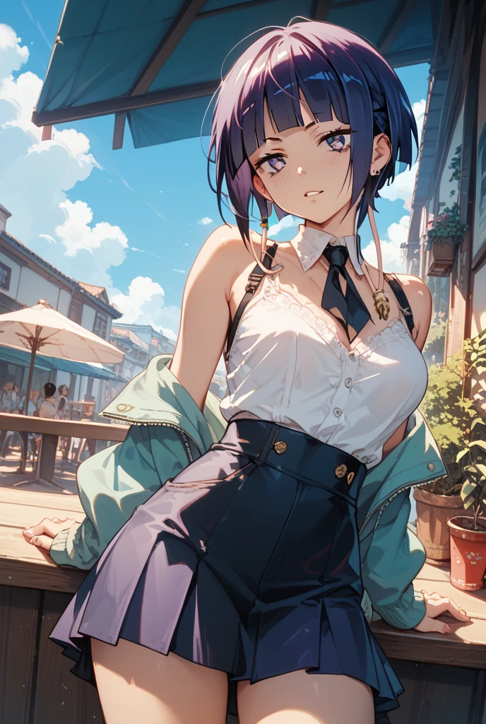 (from below:1.2),(from side:0.9), ((cute Face)), (Close-Up:0.6), ((looking at viewer, holding a icecream)),(Italian sweets magazine cover:0.4), highest quality、(real、photorealistic:1.5),(ultra high resolution,dark blue hair,long hair,side ponytail,hair between eyes,bangs, (beret, black jacket, open clothes, cleavage, midriff, black shorts, black thighhighs, thigh strap, fingerless gloves, single glove:1.2), (double breasted,under bust:1.2), sitting at a table, cute, anime visual of a cute girl, cute anime girl, eating cakes, young anime girl, guweiz, high quality anime artstyle, anime girl, artwork in the style of guweiz, beautiful anime girl, pretty anime girl, (anime girl), official artwork,(with sparkling eyes and a contagious smile),her thin pubic hair, looking at viewer, pose muy sexy"
