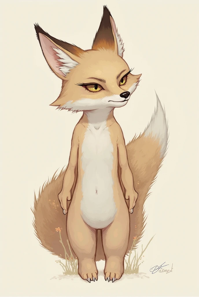 Solo, score_9, score_8_up, score_7_up, score_6_up, score_5_up, score_4_up, source_anime, Anthro, androgynous, anthro furry boy,  maned wolf, brown eyes, feminine, femboy tall, maned wolf tail, nice thighs, tall, long legs, short brown hair, white highlights on hair, low ponytail. side locks, snout, jitome, bags under eyes, flat chested, full body shot, plantigrade, plantigrade feet paws, 4 toes, naked, pussy, shy posture, front view, simple white background 
