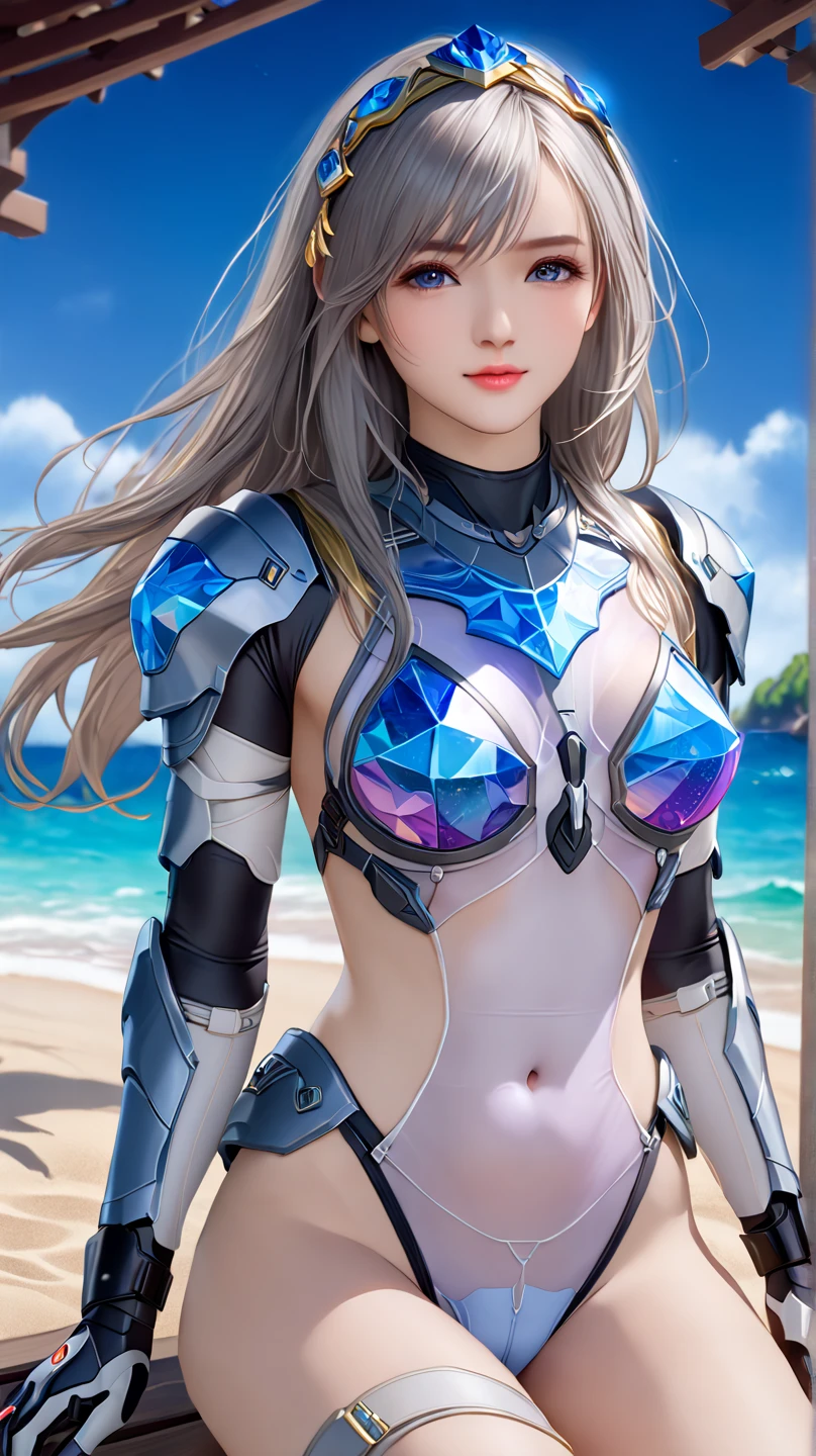 a close up of a woman in a silver and blue bikini, chengwei pan on artstation, by Yang J, detailed fantasy art, stunning character art, fanart best artstation, epic exquisite character art, beautiful armor, extremely detailed artgerm, detailed digital anime art, artgerm on artstation pixiv, armor silver bikini girl, full body portrait