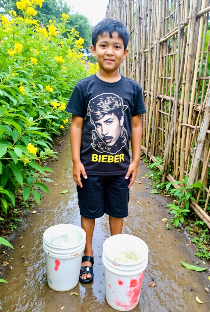 Artist Justin Bieber bathes in the rice fields