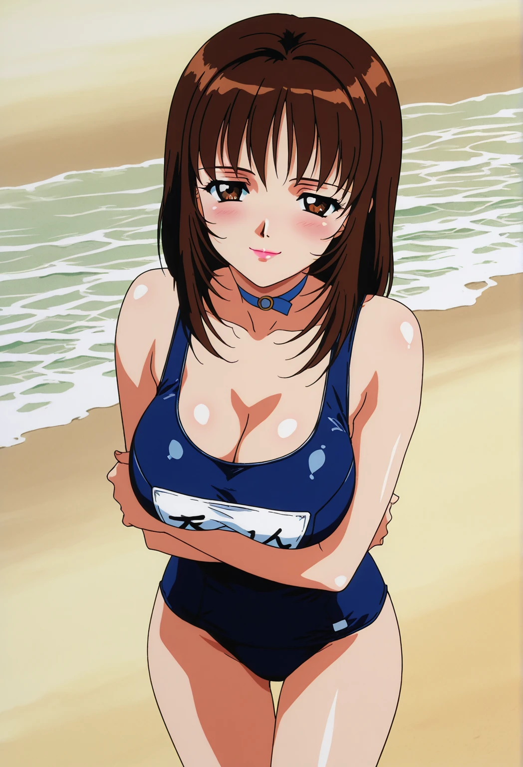 alone,Ocean,bikini,Swimwear, pupil_Brown,blush, Open_mouth,Embarrassing,a man grabs my chest,masterpiece, expensive quality, very_expensive_solve, big_file size, Full Color,