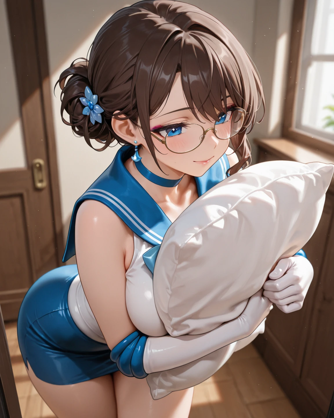 ((1 Beautiful Beautiful Girl)),(((natta))),(((detail portrayal))),(((Dark brown medium hair:1.6))),(((Straight hair))),(((Red ribbon on back hair))),(((Braided on the sides of the hair2Boken))),(((a small face))),(((Less bangs))),(((Trimmed bangs))),(((Brown eyes))),(masterpiece)), (((drooing eyes))),((top-quality)),((Vivid light and shadow depiction)), (The ultra-detailliert), ((kawaii)), cute little, (Detailed body line depiction), ((detailed face depiction)),((ighly detailed)), (8K), top-quality, (Beautiful fece),(((World-class quality))), ighly detailed, hight resolution,(((Anime filling))),(((large udder:1.3))),(((Lying on the bed by the window))),(((de pele branca))),(((Bedroom of a luxury hotel with large windows reflecting the night sky))),(((full of sweat))),(((Composition seen from the front))),(((Composition seen from above))),(((Looking down))),(((Put a used condom in your mouth))),(((detail portrayal))),(((Detailed body depiction))),(((Navy blue school swimsuit:1.2))),(((Detailed panty depiction))),(((Holding a stack of banknotes in your hands))),(((deadpan))),(((Show panties)))、(((Emphasis on the crotch))),(((Black socks)))