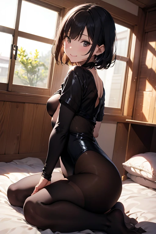 (Browsing Caution),Black fishnet stockings,nude,Brown Hair、Risa Momioka、Huge 、Bedroom、Underarm、like、M-shaped legs