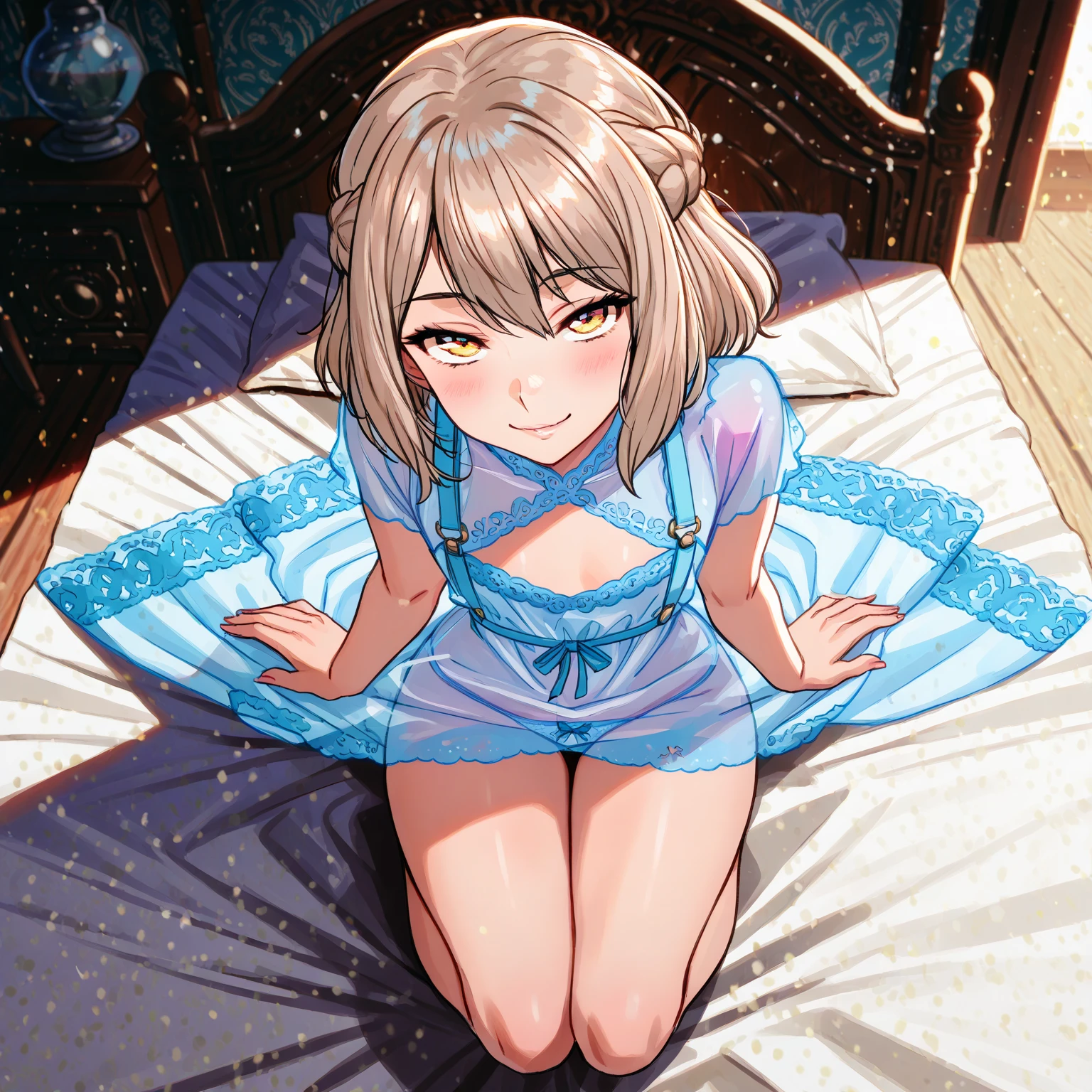 (masterpiece), 1girl, pale skin, blonde hair, short hair, blue eyes, nsfw, masturbation, orgasm,