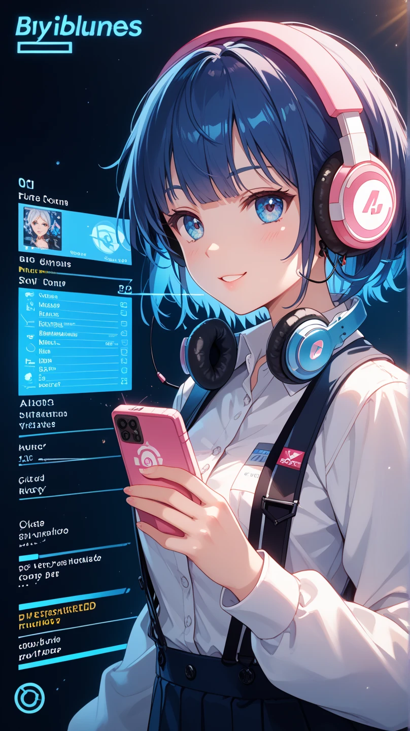 Girl with gaming headset,Handheld high-end tablet ,Delicate skirt,Very good figure,Rabbit ears,Furry tail,having fun,