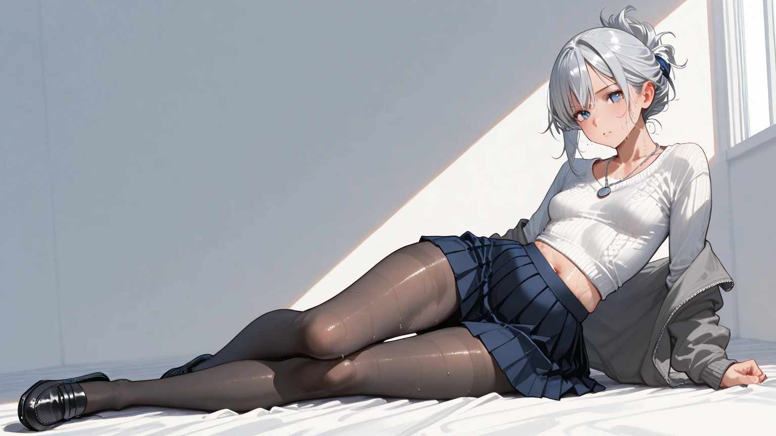 (best quality,8k,highres,masterpiece:1.2),ultra-detailed,(realistic,photorealistic,photo-realistic:1.37),CG Unity artwork depicting a formula, with extremely detailed and glossy skin, capturing the essence of depth of field and vibrant colors. The central focus of the piece is a captivating pose of a girl wearing a school uniform, knee-high socks, and shorts. She has a beautiful dark complexion and is portrayed in a seductive open-legged position. Upshorts panties, large breasts