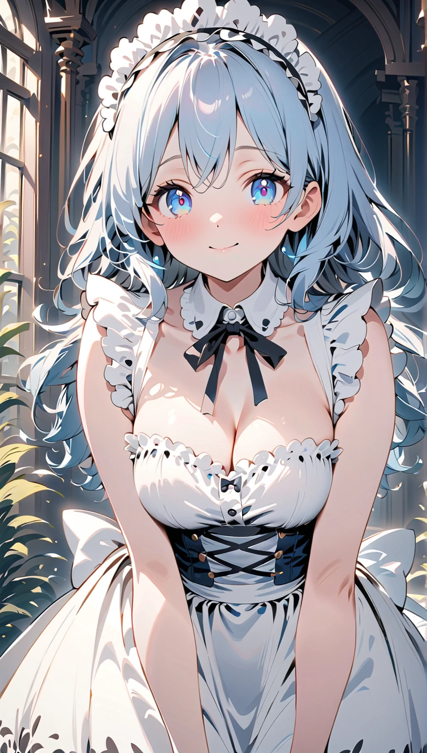 hairy, fur,, detail, Large Breasts,
frilly dress,Cleavage,Sexy pose,The cheeks are flushed,rabbit,garden