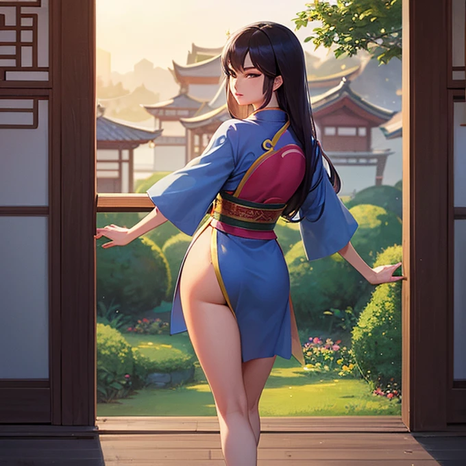Unparalleled masterpiece, ultra-realistic 8k CG, perfect artwork, 1girl, close-up shot, (((perfect female figure)),, (kneeling on the floor on all fours)), ((from behind)), beautiful ass, holding buttocks, ((translucent underwear)), emphasize realism, pay attention to the details of the picture. This official art Unreal 8k wallpaper is a super detailed and beautiful masterpiece of the highest quality. The use of dynamic angles shows the elegance and romanticism of the image. The figure has large breasts, no panties, and camel toes". ((Chinese dress)), thin waist, Chinese god, (((crotch open)), (underwear visible), seductive posture, sexy pose, attractive, clean, beautiful face, pure face, thin skin, ridiculously long hair, goddess, shiny skin, skindentation, delicate patterns, intricate details, (rich: 1.4), fantasy, god, clean, rich, prestige, Fantastic, Best, Vertex, Paramount, Goddess, Lace, Lace Trim, Delicate Pattern, Shiny Skin, Gold, Royal, Queen, Supernatural, Phenomenal, Wonderful, Spotlight, Highly Detailed Face, Super Idol Face, Messy Hair, Perfect Lighting, (Detail Light), (Very Delicate and Beautiful)), dramatic_shadow, ray_tracing, Seductive smile, ((full body, viewer look, strap heel, POV)), ancient Chinese background, Chinese pattern, shawl, feather robe, hanf, detailed clothes, Chinese pattern dress, (indoor + dark atmosphere + Chinese courtyard + pond + pavilion + peace + bridge + tree),