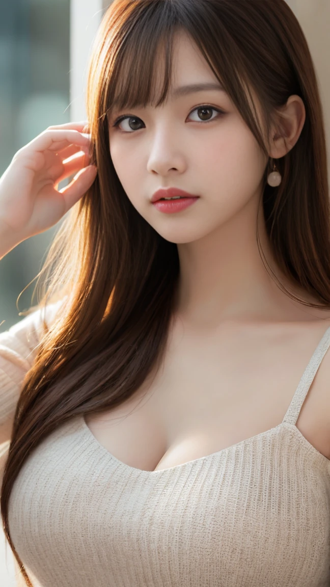masutepiece, Best quality, illustration, Ultra-detailed, finedetail, A high resolution, 8K wallpaper, Perfect dynamic composition, Beautiful detailed eyes, Natural lips, sexy knitted dress , Big breasts, cleavage, Random sexy pose, full bodyesbian