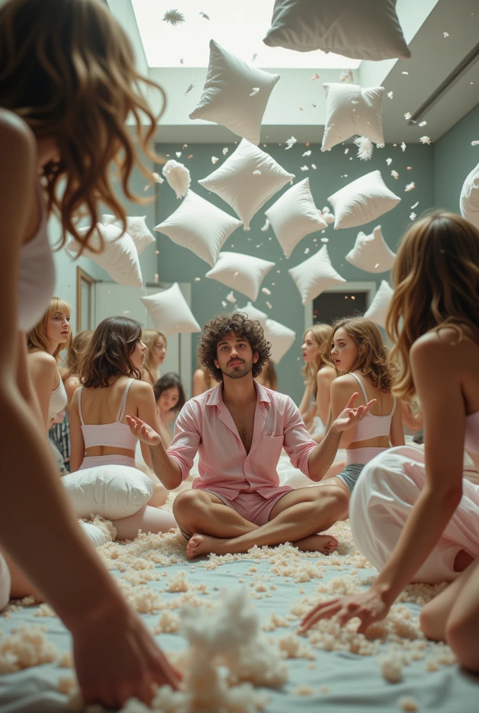 (photorealism:1.2) One very skinny "ugly and looking" 16-year- old boy in "underwear" with a long untrimmed beard sitting on a pink throne in a pink Harem room, he has his mouth open moaning with sexual excitement and extreme pleasure, surrounded by many beautiful sexy 16-year-old blonde and redhead straight hair naked girls on their knees looking at him. The boy has his hands on his cheeks while moaning with extreme pleasure and leaning back on the throne with extended legs while all girls pointing at him.
View: The imagine is seen from the entrance of the room some feet away, with over the shoulder perspective photo,
high resolution, masterpiece, best quality, intricate details, highly detailed, Hiperrealistic