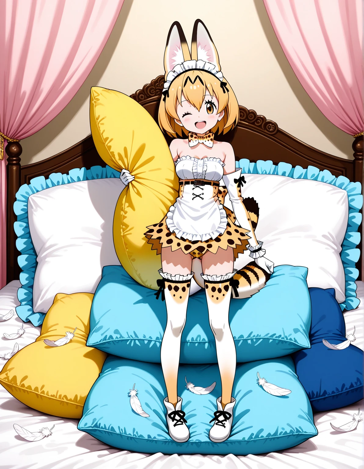 Jolteon,furry,Bust 87,Waist 57,Thigh 86,Good resolution,on the bed,Maid outfit bikini,Good light and shadow details,shade,sexy body,blushing