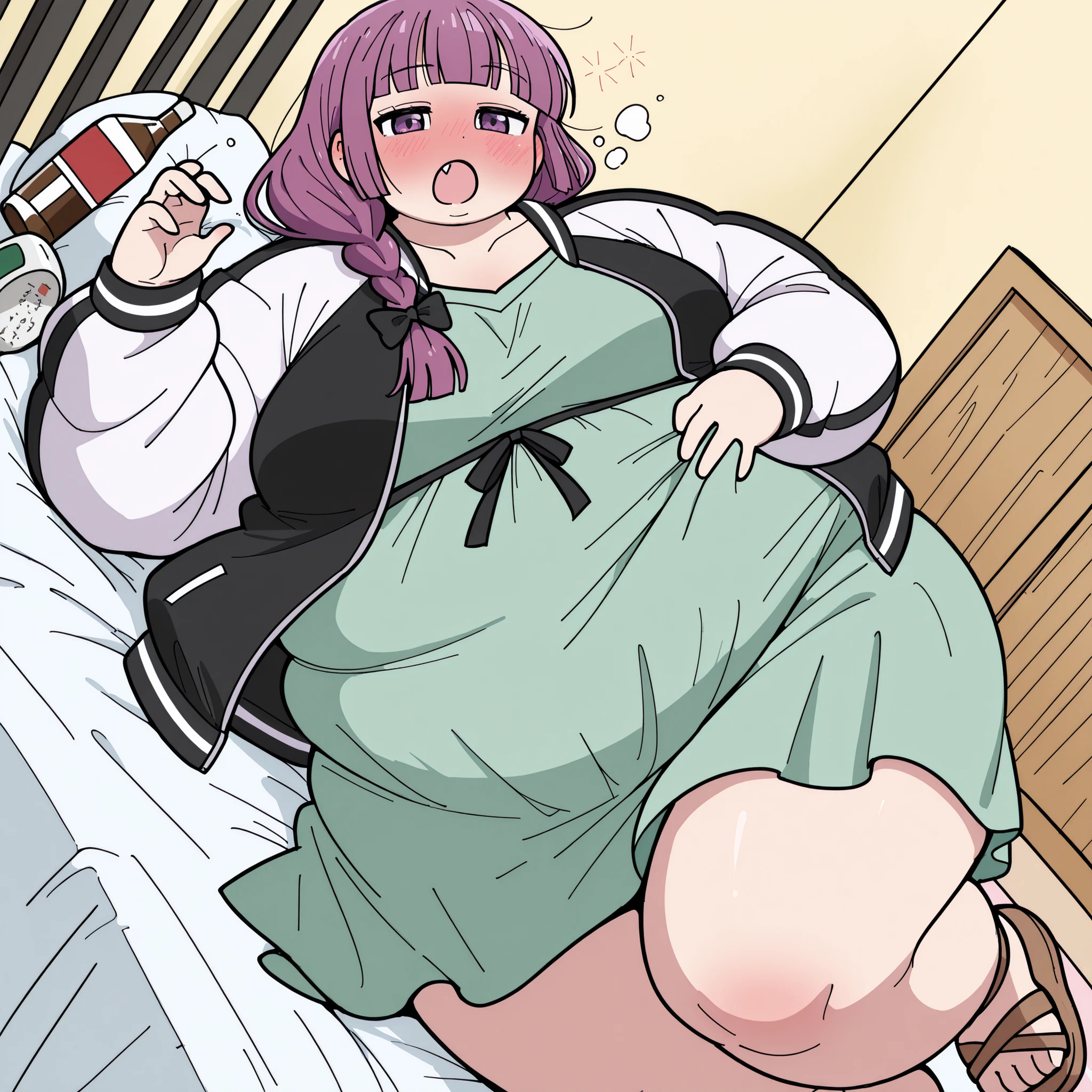 fat, obese, overweight, gained weight, fat belly, chiaki Nanami, Christmas, table with food, sweater