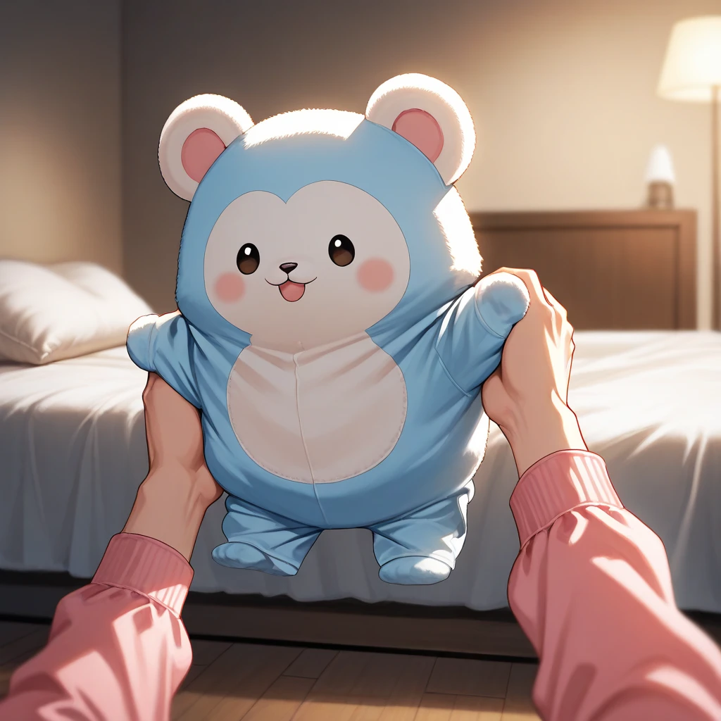 (((detailed eyes, detailed face))), (anthro, polarbear, black eyes), male, (solo), (plump, fat, chubby, overweight), (male swimsuit <lora:bulge_swimsuit_cum_findigo_v4:1>, one-piece swimsuit), (tail, ass focus), crawling, looking back at viewer, from behind, smile BREAK (by kuroisumi, yupa, kiyosan, cute), bedroom, (soft shading, high brightness), masterpiece, (full body)