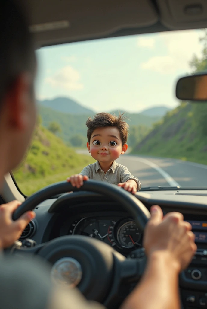 A child driving a realistic car