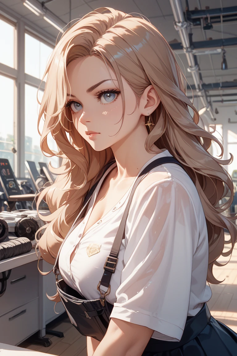 最high quality、best image quality、masterpiece、teenage girl((20-year-old、 By becoming、vest bust、medium bust,wide open breast tea、black eye, blonde hair、long hair、thin,highest valley、blue sports bra、Blue sports pants、stretch、sweating、scattering of sweat)),high quality、beautiful art、background((black room))debris flies、Depth of written boundary、movie、visual art、perfect art、8k,genuine、erotic