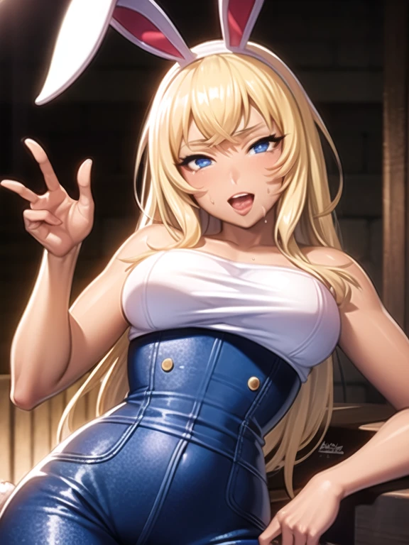 shimacos, crop top, thighhighs, elbow gloves, microskirt. For the panties you can use black panties, highleg panties, cameltoe,, ultra detailed, masterpiece, best quality, aesthetic, detailed,, solo, seductive smile, red lips,
1girl, purple eyes, blonde hair, blunt bangs, gigantic breasts, low hair rings, 