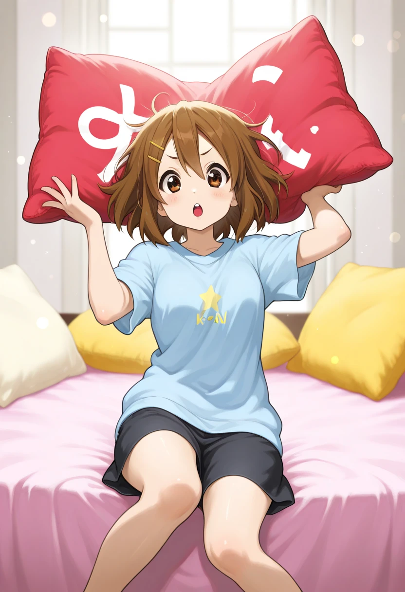 highest quality, (masterpiece:1.2), very detailed, jinno megumi, 1 girl, alone, smile, whole body, brown hair, ponytail, brown eyes, Scrunchie, (on the bed:1),(Doing a presentation:1.2),(best shadow), (moonlit room:1.1),(soft bed linen:1.1),1 girl, big t-shirt、No underwear、small breasts、stick out your butt、crawl on all fours