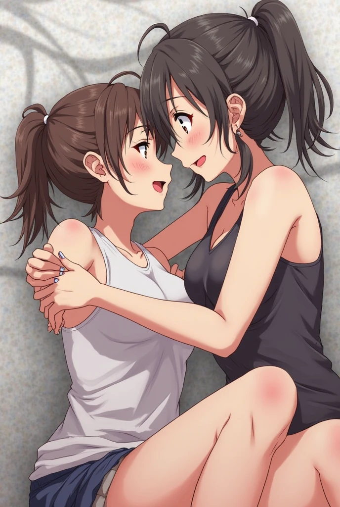 ((best quality)), ((masterpiece)), (detailed), (((perfect face))), 18yo teen girls, skinny waist, skinny thighs, (((topless))), campfire at night, ((white cotton pyjama shorts)), (((blushing:1.2))), (((embarrassed:1.5))), ((arms behind head)), ((sitting))