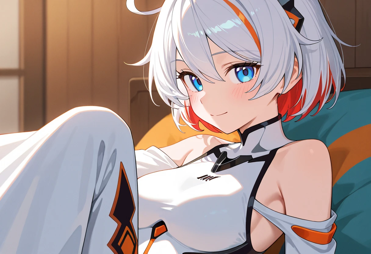 One girl, Ayanami Rei, pregnant, lie down, raise both hands, open the thighs, alone, Red eyes, Plug Suit, Blue Hair, short hair, Bodysuits, black Bodysuits, View your viewers, living room, Hair between the eyes, chest, bangs, Mouth closed, Interface Headset, chromatic aberration, , medium quality, slow,