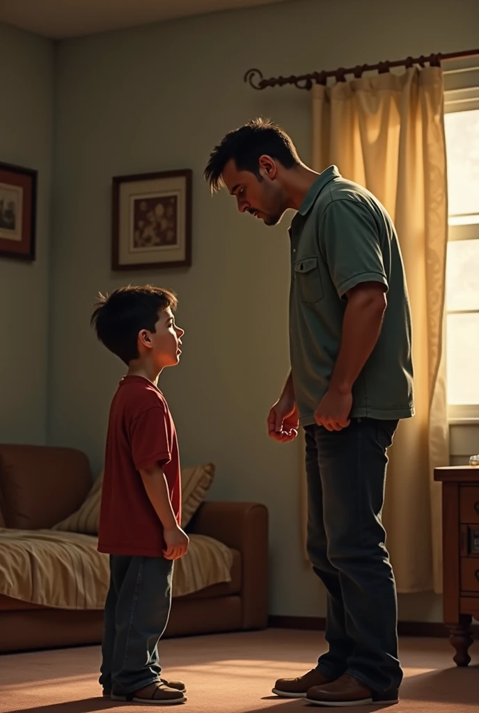 Create an image of a father who does not pay attention to his son