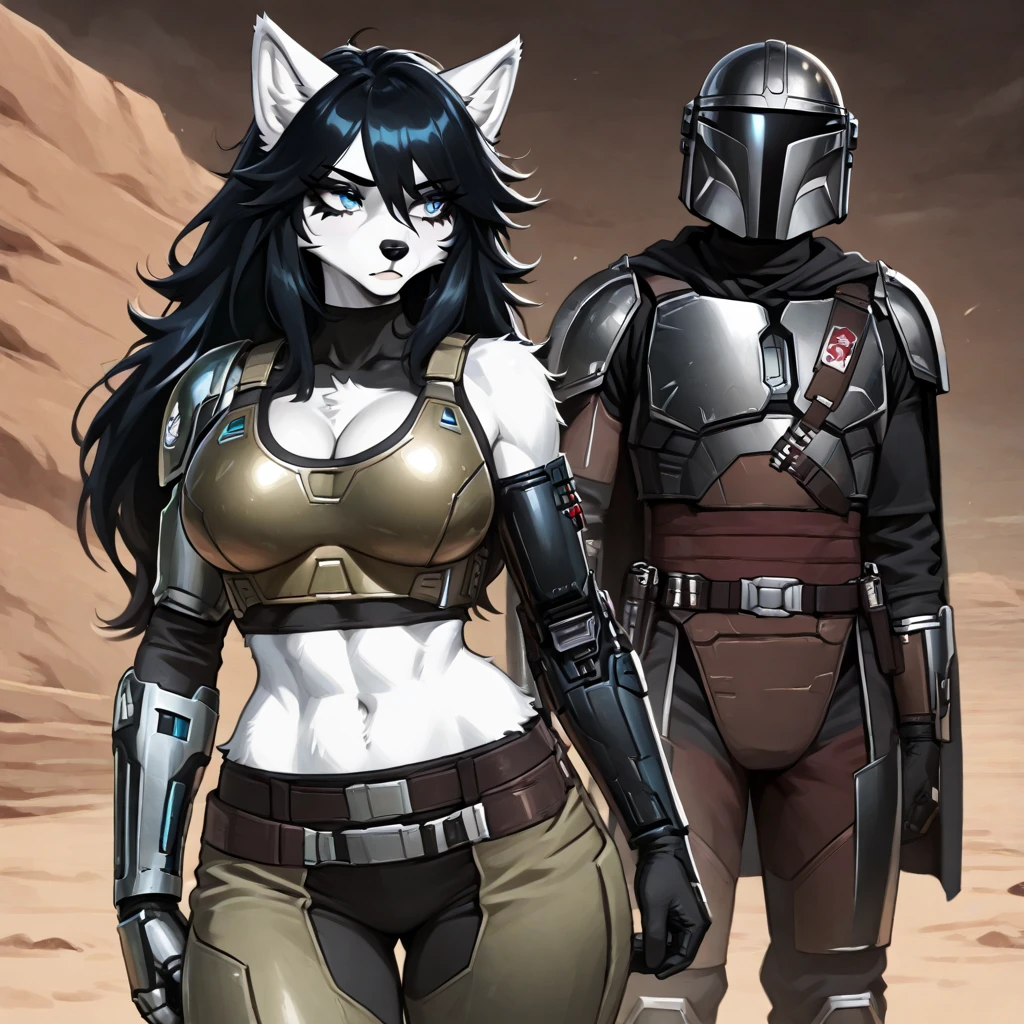 vibrant colors, 8K, high resolution, highly detailed, masterpiece, ((my little pony)), (black striped white hair), (pale white body), (gray eyes) seductive face, woman's tactical gear, standing, big breasts, beautiful body, cap, background daylight desert, purple lips 
