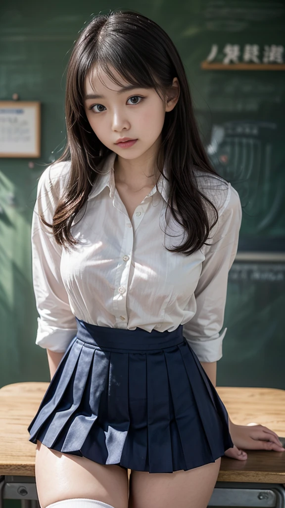 (1 girl), (sexy look:1.5), (flat chest:1.3), (very detailed目, very detailed顔), (超realistic, High resolution), (highest quality:1.4), (hyper quality), realistic skin texture, RAW photo, (realistic, Photoreal:1.37), very detailed, professional photography, (school uniform, pleated skirt:1.3), (look at me), (School, classroom), ((Meet me face to face:1.4)), (from below:1.3), realistic private parts, lace panties, Japanese high school girl、超highest quality、masterpiece、超High resolution、Depth of written boundary、(Photoreal:1.4)、(Award-winning photo、信じられないほどのmasterpiece:1.3) 、RAW photography、golden ratio、Highly detailed CG Unity 8k wallpaper、detailed and complex、original、High resolution、RAW photo、(perfect body shape)、detailed and complex、Digital single-lens reflex camera、soft writing、(background person blur:1.1)、Sigma 85mmF/1.4、50mm Lenac lighting、nffsw、hyper real、color grade, Rear view,from below:1.3), (((hold the hem of her skirt, she spreads her legs and shows off her real pussy.:1.4))), (vagina)、spread your legs、Lying、On my back、penis、cum in pussy、(focus on girl)