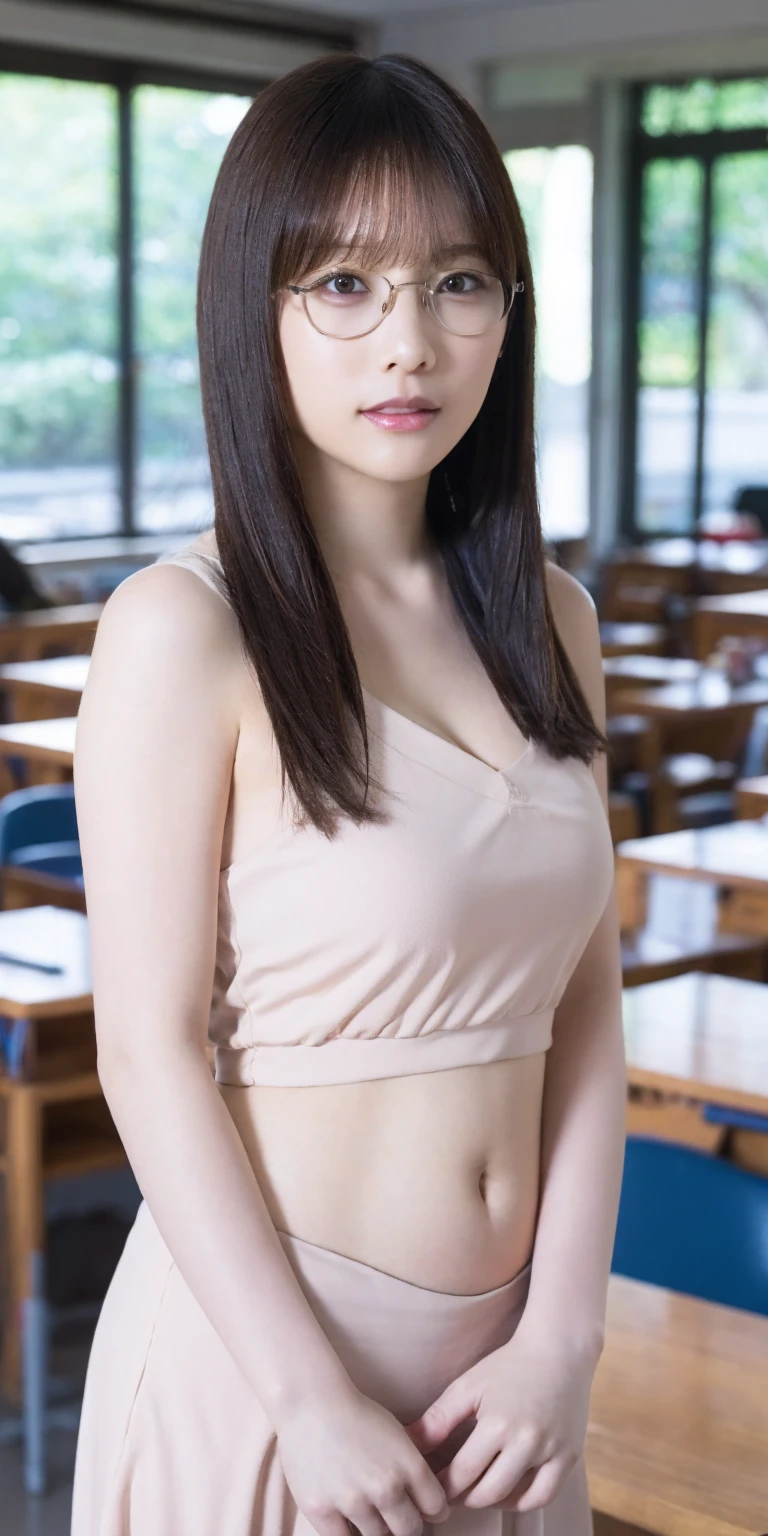 (Did G),Hmph:1.2,(超Realisticな:1.50),(Realistic:1.4),Highest quality,Tabletop, Ultra-high resolution (Realistic: 1.4),((((((21-year-old woman:1.10)))))),(Powerful big tits:1.2,Huge breasts:1.2,Big boobs with plenty of volume:1.2,Cleavage,Curvaceous,Fat:1.3,Laughter,Vividly drawn fingers,Rocket Boobs:1.2,so beautiful,Erect nipples),(make_superior),break,((Light brown hair:1.50,long hair:1.10)),break,(((School teacher)))break,((clear)),(Earrings),((classroom)),Sexy pose