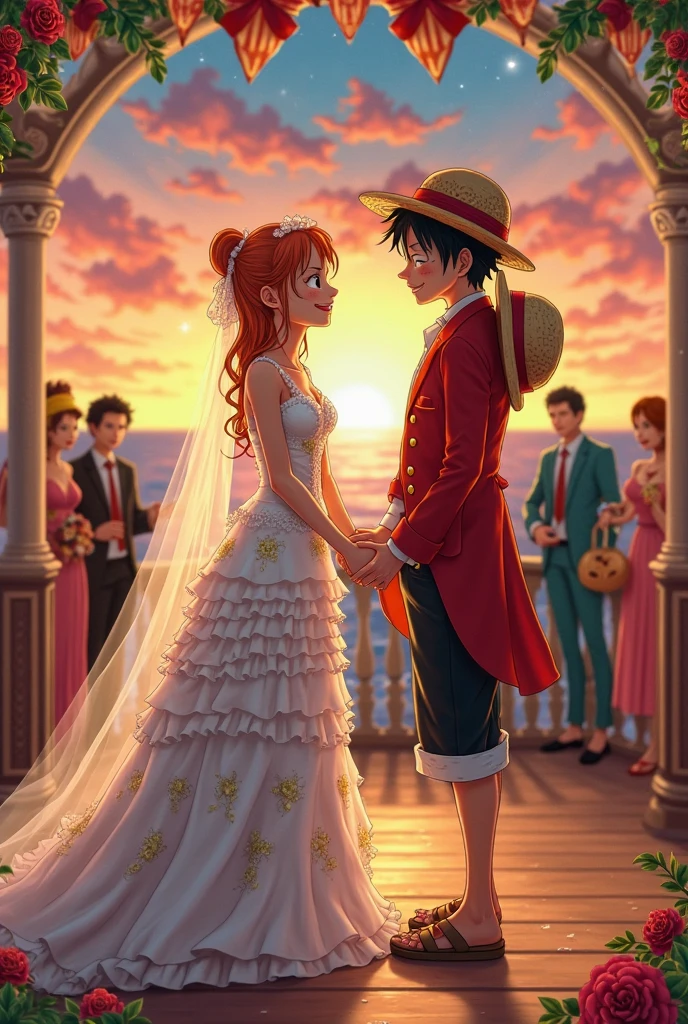 Luffy and Nami's son marries his blonde companion on the ship