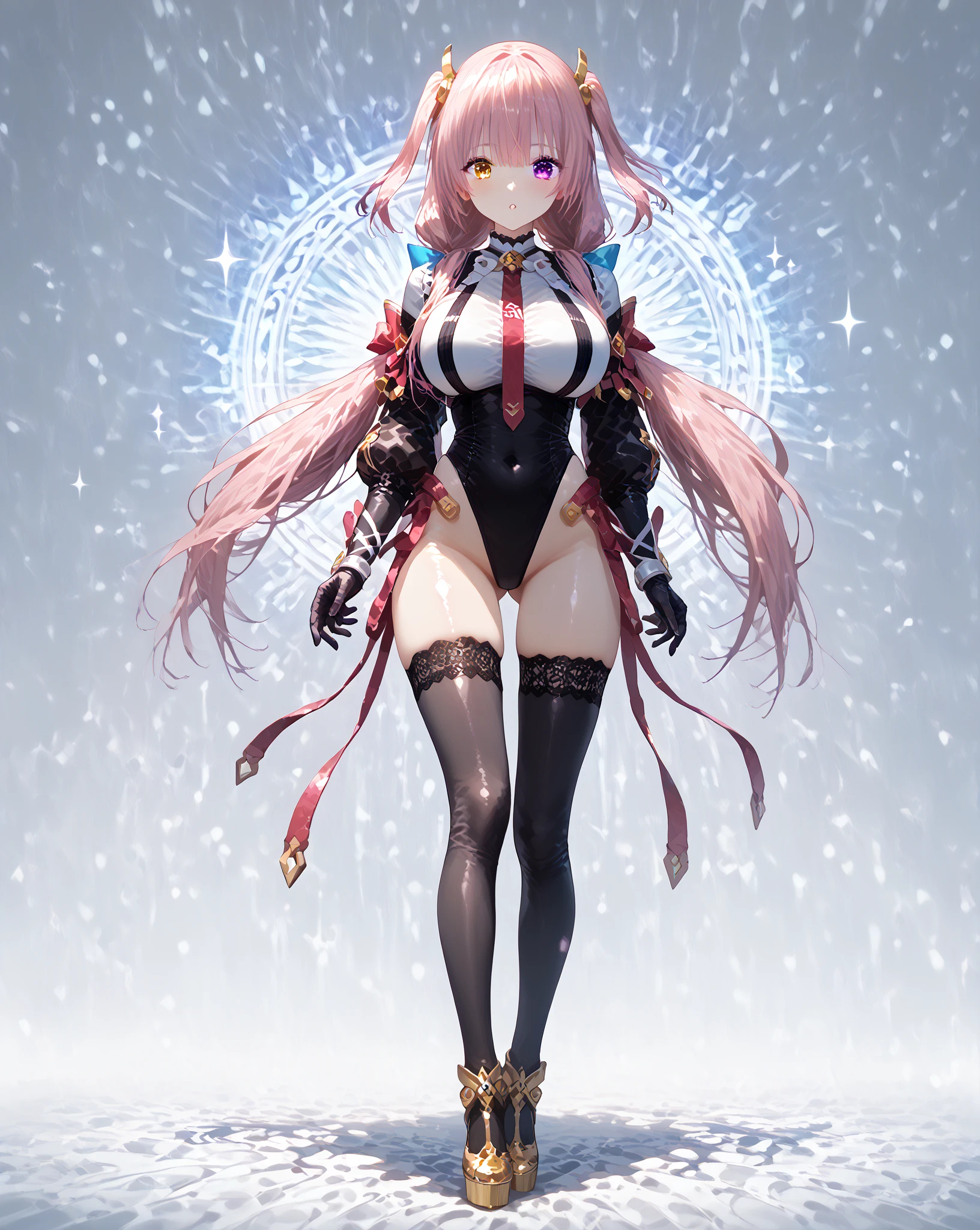 honkai impact, herrscher of thunder, very long hair, full body, pink hair, Sakura petals, Sakura long hair, great long horn, big demon wings, long tail, big tail, great tail