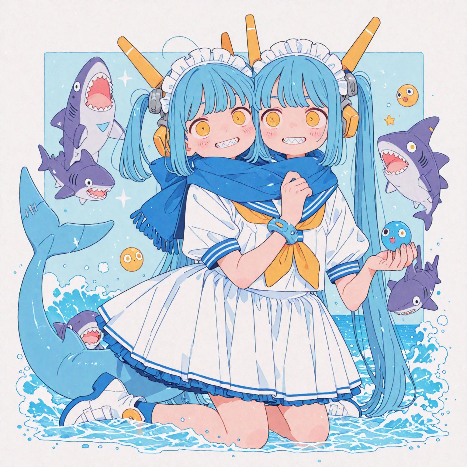 girl, 25 years old, sailor girl, striped vest, blue hair, masterpiece, ocean, blush, big breasts, Bob fluffy hair, (tongue out:1.2), <lora:last:0.35>, ahegao, cat ears,