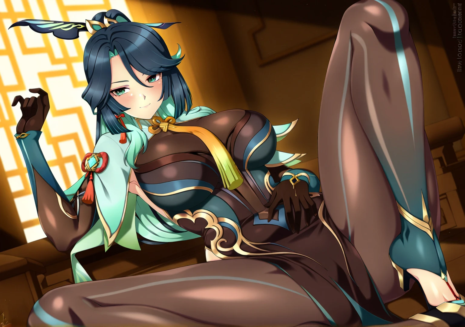 ((Highest quality、unity 8k wallpaper、32K、masterpiece、Very detailed、Ultra-high resolution、Ultra-high resolution、 Very detailedな顔, RAW Photos, Professional, Ultra-fine painting, Anatomically accurate lizard man)) Kotegawa Yui morphing into lizardwomen, kotegawayui, black long hair, yellow eyes, ((Reptilian eyes)、Mouth with sharp fangs、From shoulder to clavicle、Covered in fine scales up to the neck、(Above the buttocks、A long, impressive lizard tail connected to the spine growing from the tailbone) 、Lizard legs with sharp claws、Fine blue scales growing like thigh-high socks、Fine blue scales growing like long gloves、Long fingernails)、Nipples in full view、((Fine scales on the flank、Fine blue scales growing around the waist, Scales on the back、Scales from flank to thigh))、Tuck your tail between your chest