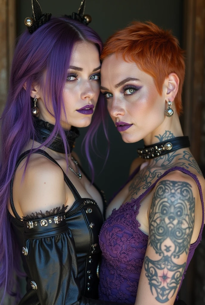 rating_explicit, beautyfull slender woman, tall woman, lilac details, sidecut big lilac hair, long hair, red lipstick, punk woman, adult woman, milf, small breasts, gangbang sex, sucking dick, doggystyle, in beach, detailed