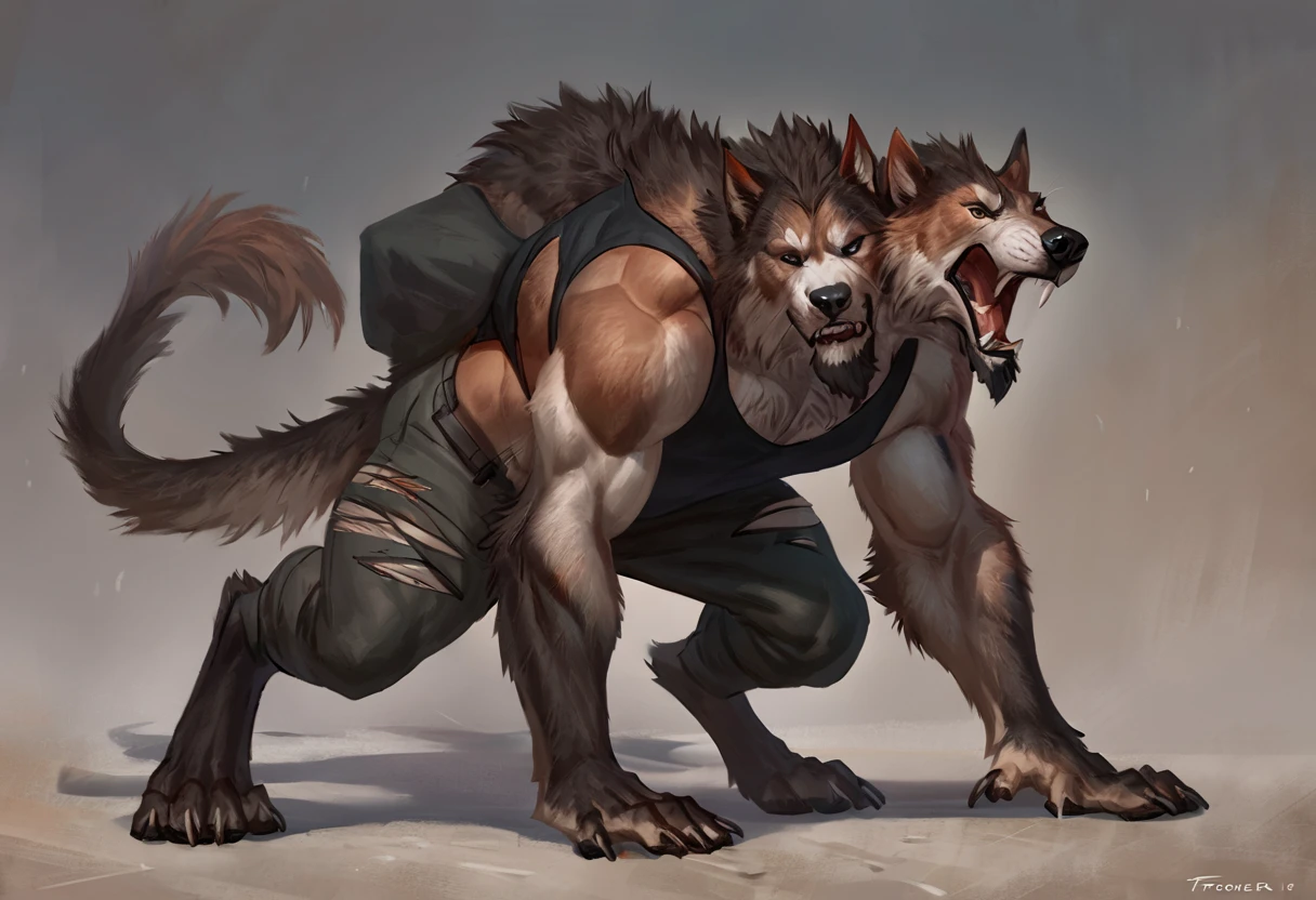Man turning into werewolf in the middle of a battle with several people, realistic, Full HD, best quality