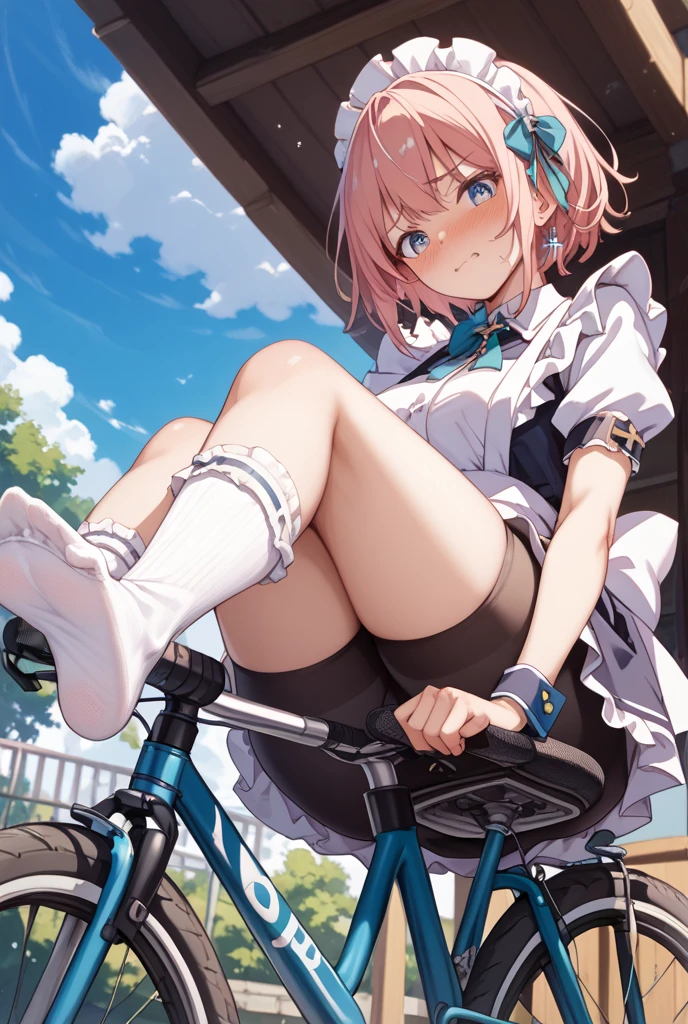 masterpiece,best quality,(illustration:1.1),kawaii, perfect anatomy, perfect hands , absurdres, BREAK (1girl,solo:1.2),(loli,toddlercon, :1.3),smile, ,mini skirt, Straddling bicycle, riding bicycle, (shorts:-1), riding on a bicycle,hands on handle,(looking at viewer, :-1) from behind,looking at side,take the wheel, wind lift,white (panties:1.2),ass, (accidental exposure,:1), BREAK outdoors,