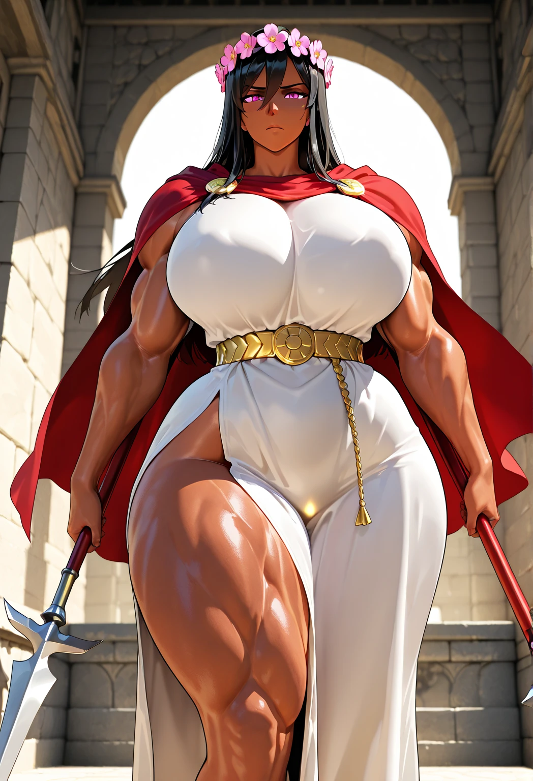 ((masterpiece)),(((best quality))),((character design sheet)), ((full body view)) (((Indian empress))) mature face, ((middle eastern eyes:1.4)), ((empress gown)), intricate breastplate, defined cheekbones, high cheekbones, illustration, muscular, ((gold:1.4)), sexy bimbo, (gigantic breasts:1.7) black hair, ((detailed face:1.4)) beautiful woman, (Indian:1.4) (white skin:1.4) , (red lipstick:1.4), shiny skin, scribbles and marks,(puffy lips:1.4) , rough sketches, pose, 8k,16k, (simple background, white background: 1.3) red and gold color palette, white legs, red arms, ((brown face))