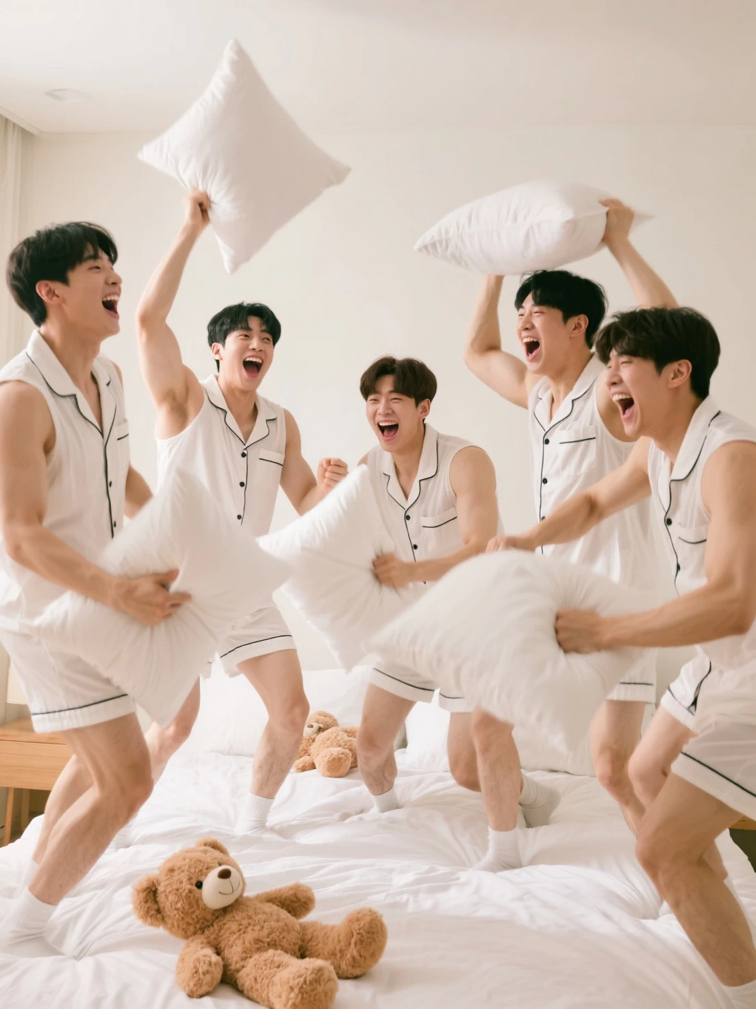 The BTS group in boxers that the whistle is marked on them