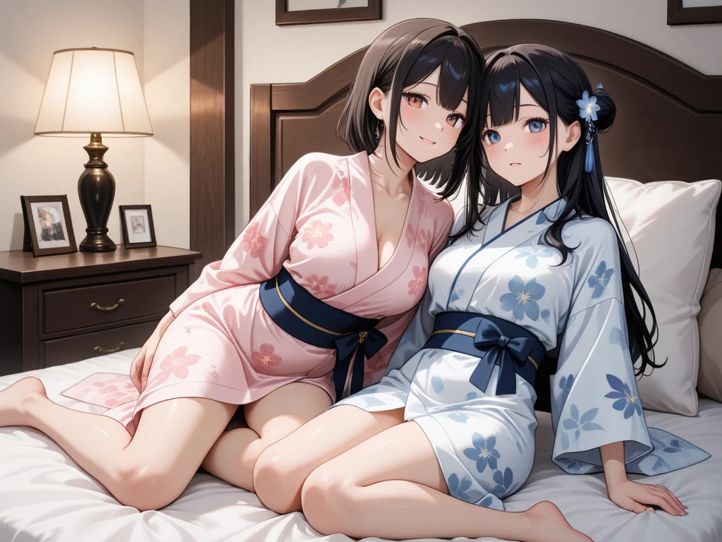 Ponytail sisters，hostel，yukata，Unbuttoned，sexy，Knee pillow