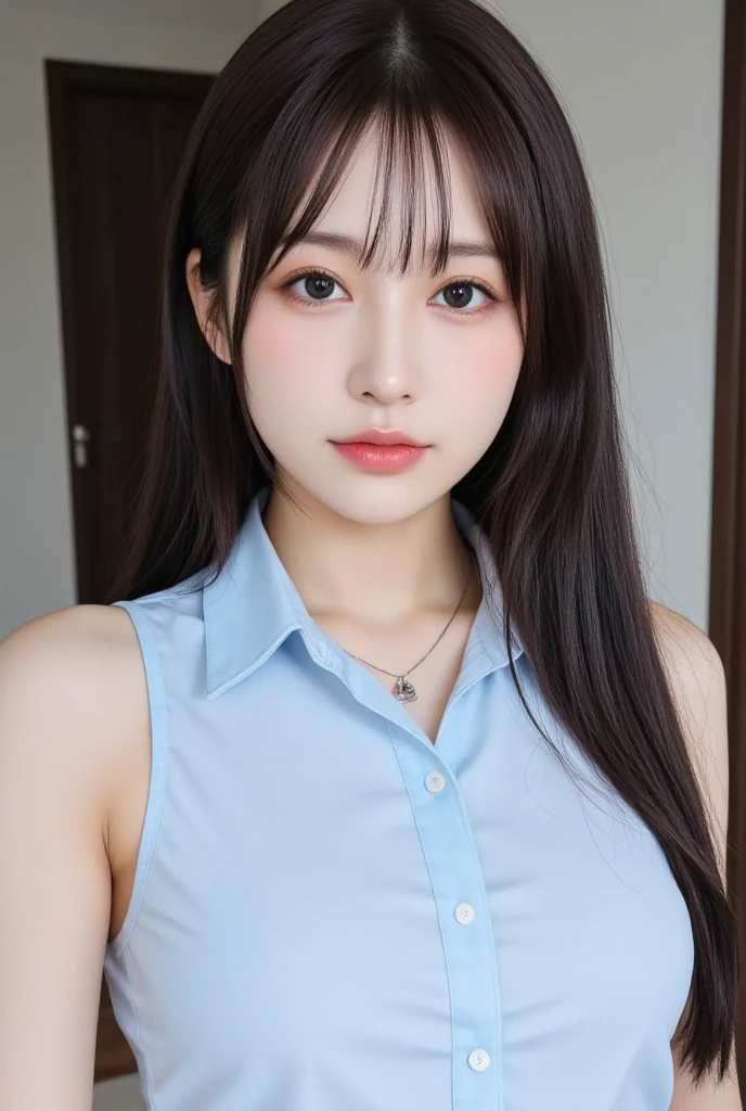 Wearing dark blue pajamas with buttons