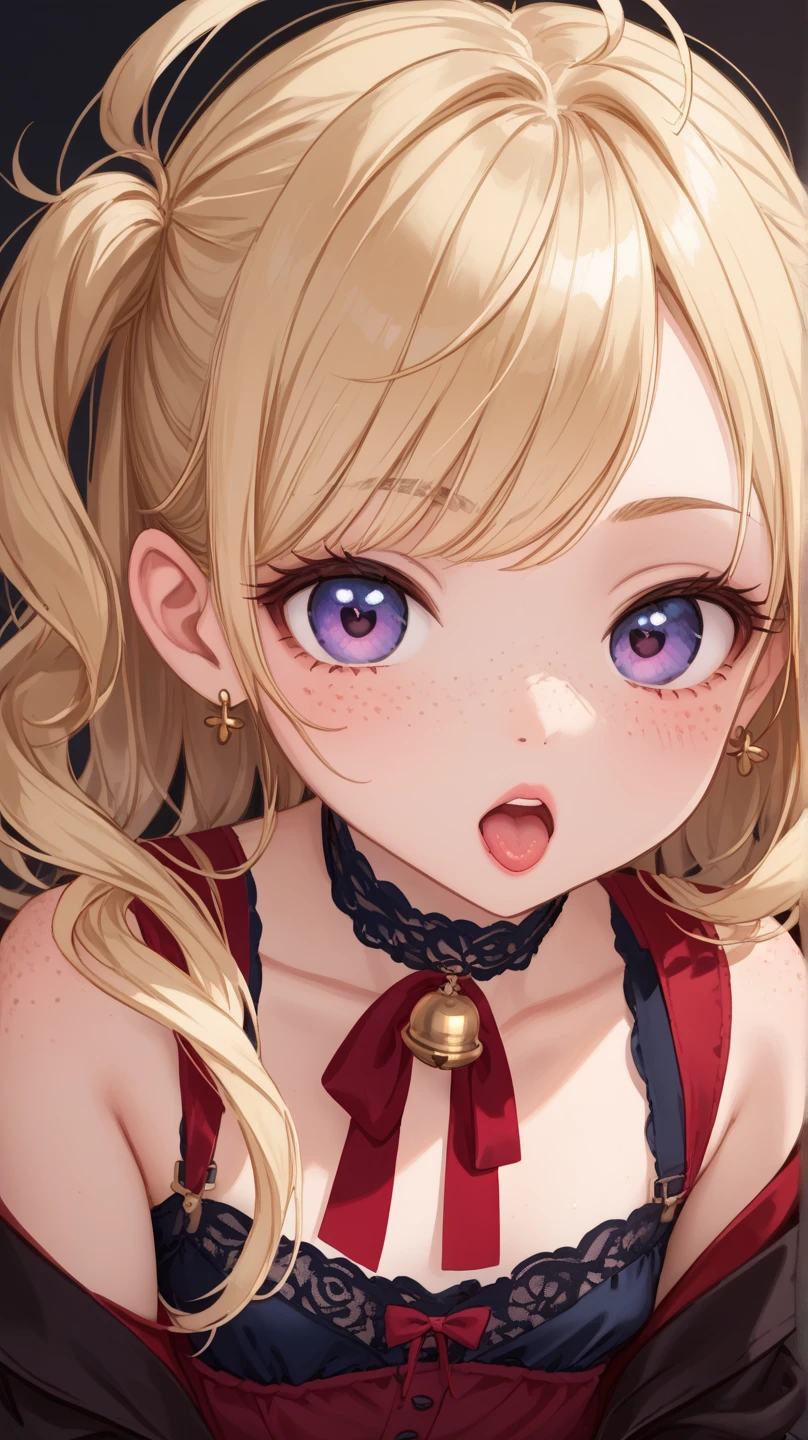 ((masterpiece、Highest quality、Very detailed))、One Girl、Face close-up、blonde、Long Hair、((ponytail))、bright pink eyes、Earrings、blush、Watery eye、((Pink Lips))、((Open your mouth))、Mid-chest、((Swimwear))、((Upper Body))、