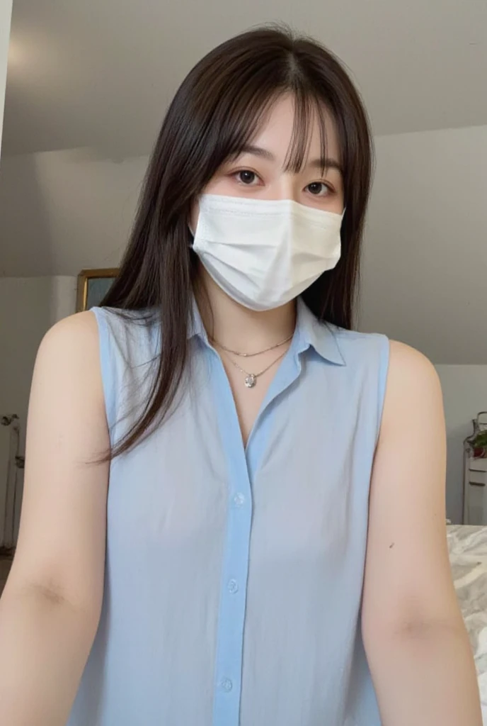 Wearing a mask，Greedy woman with purse, Yoshitomo Nara, Open V chest clothes, surgical mask covering mouth, 2263539546], sakimichan, one single mask, trending at cgstation, wearing face mask, Middle Metaverse, tzuyu from twice