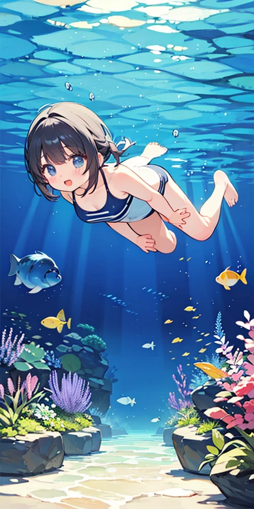 Highest quality、Black Hair、Iris、short hair、girl、cute、16 years old、、Small hair ornament、1 person、camisole、Whale ride、Big flying whale、Full of energy、A happy smile、