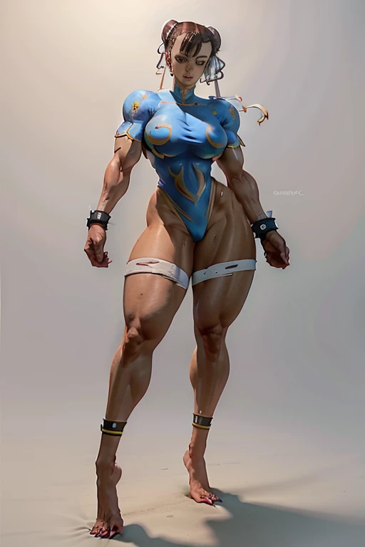 ((Best quality)), ((Masterpiece)), ((Realistic)) and ultra-detailed photography of a girl with goth colors. ((Chun- li)) dressed in (small black micro-thong, black micro-bikini, Star motif ) , ((Beautiful and aesthetic)), , (((accurate anatomy))), ((wide hips)), (((Huge breasts))), ((long legs)), ((Female Bodybuilder)), ((((Muscular Legs)))), ((((Huge Muscles)))), Sexy, under-boobs, Hot, (Cream gradient background)