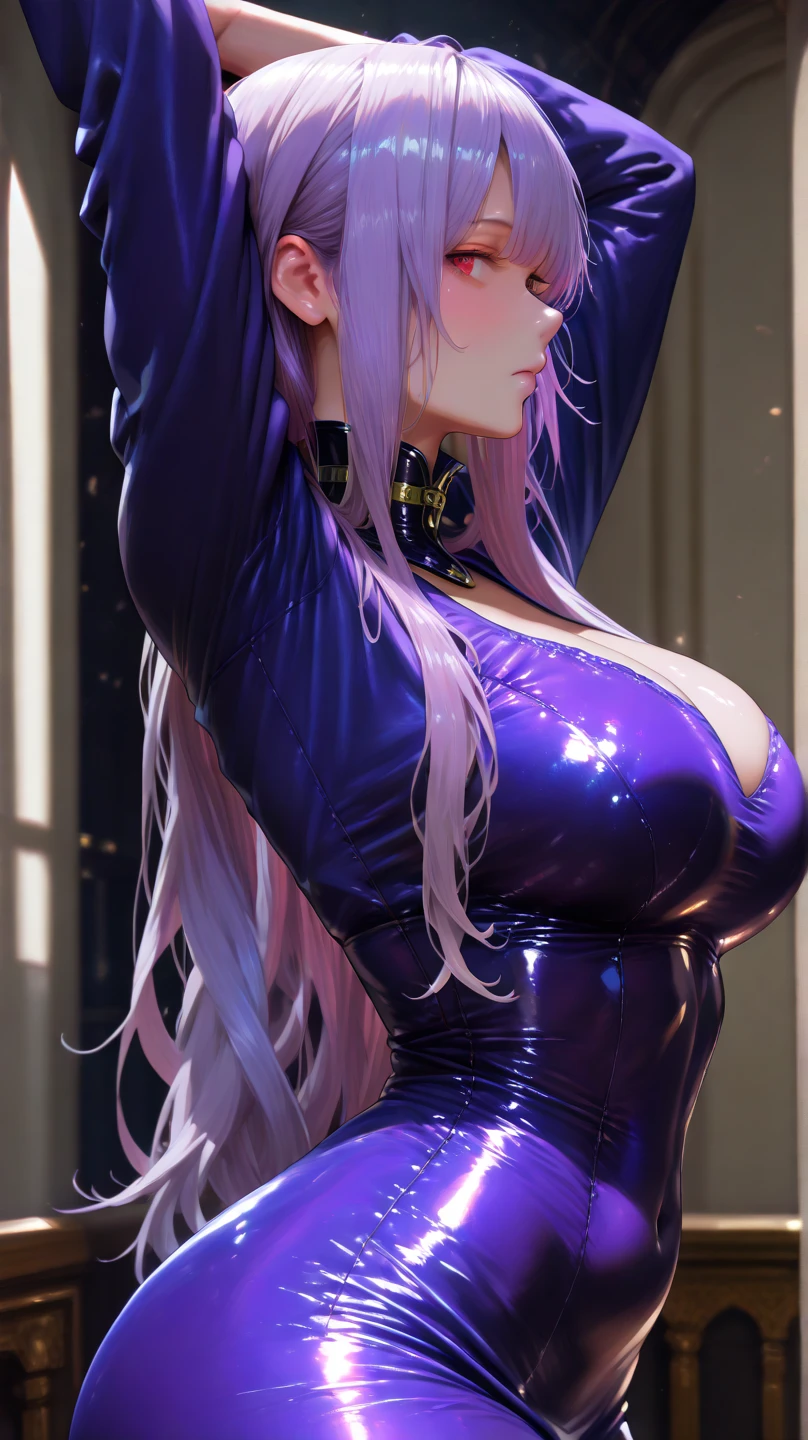 purple lightning The end of the world Very heavy rain Shining cyber neon city Chinese Idol Metallic Purple China Long Dress eye glass A MILF 29yo Colossal tits Purple hair smiling mischievously Rain-soaked skin